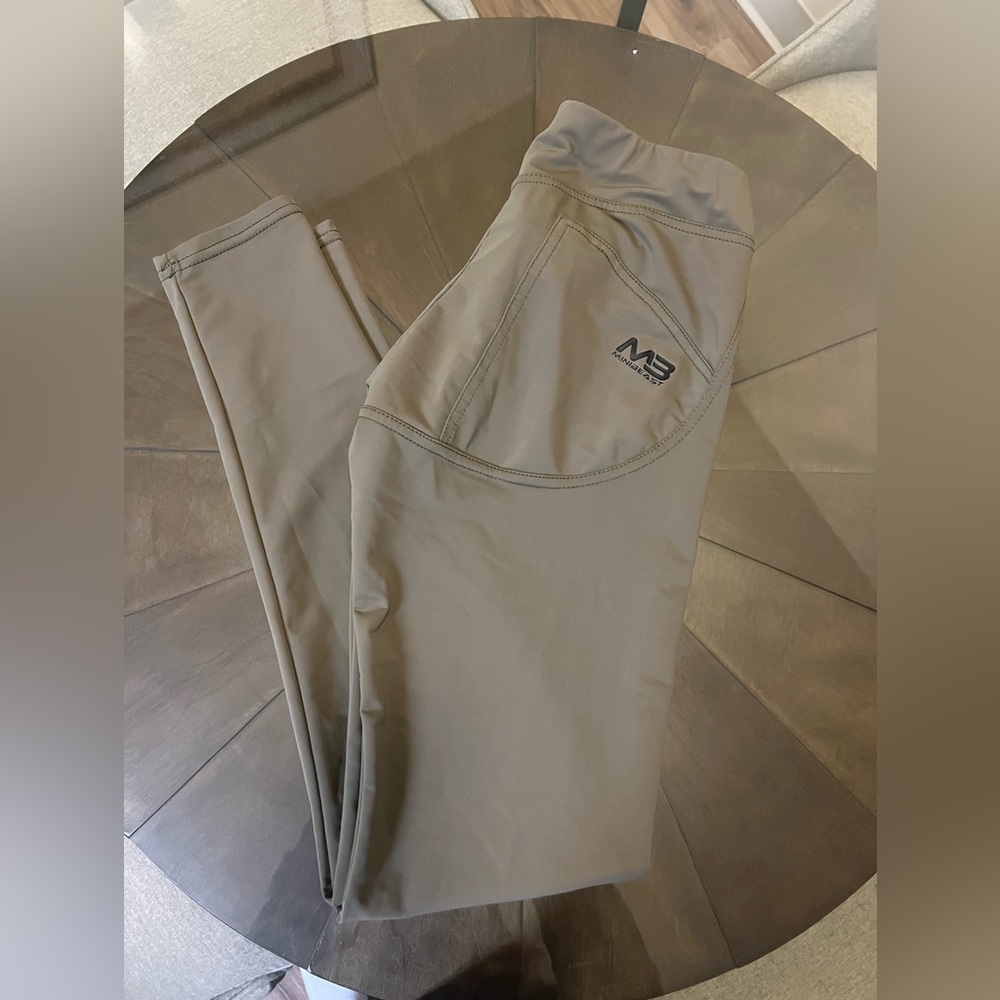 MiniBeast V Front Back Pockets Women's Sz S Olive Green Leggings Weightlifting